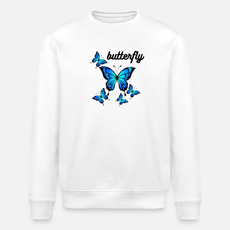 Papillons bleus sur Midnight Black - Sweat bio ROLLER Stanley/Stella Unisexe - blanc