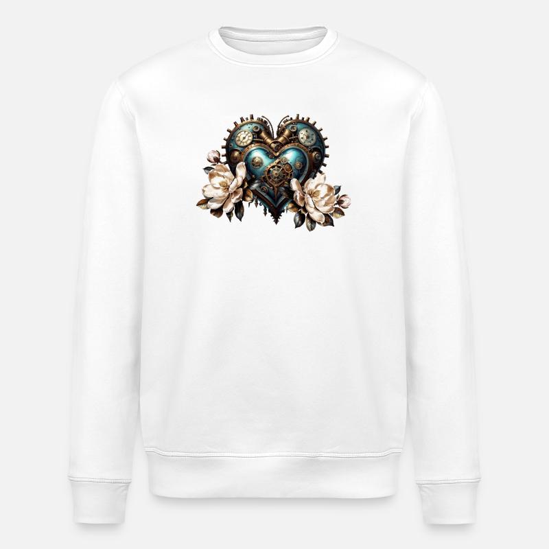 Wunderbares Steampunk-Herz - Stanley/Stella Unisex Bio-Sweatshirt ROLLER - Weiß