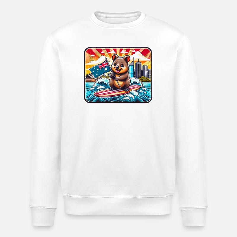 Design de surf australien Quokka - Sweat bio ROLLER Stanley/Stella Unisexe - blanc