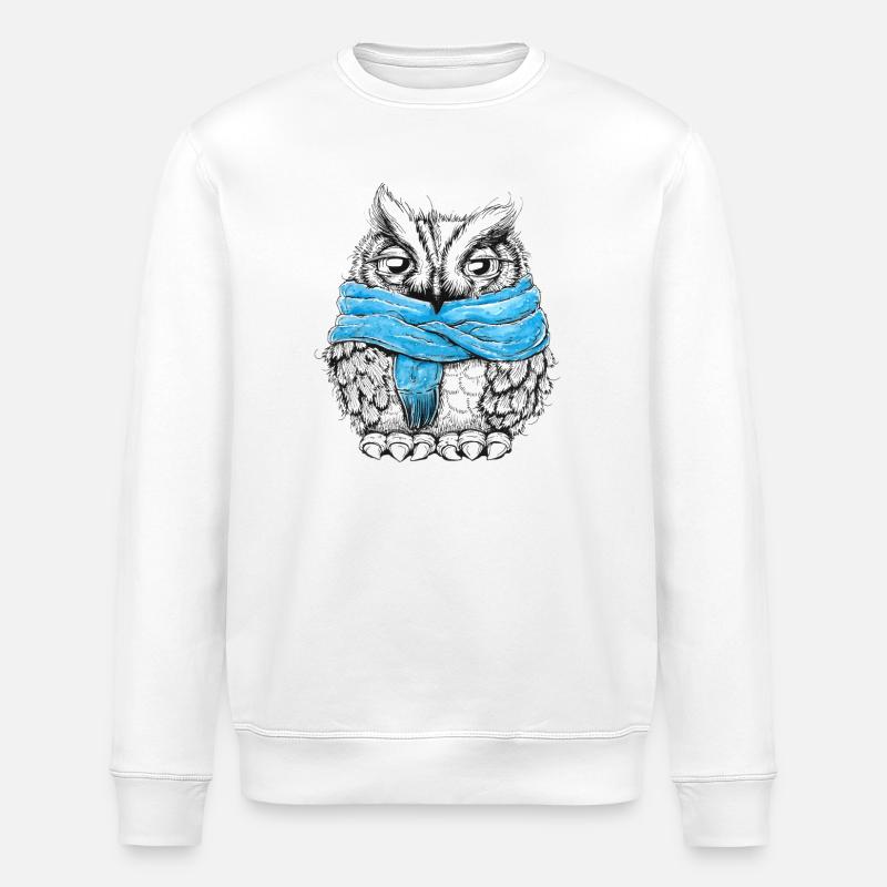 Eule mit Schal - Stanley/Stella Unisex Bio-Sweatshirt ROLLER - Weiß