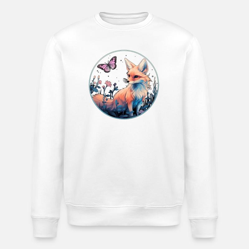Fuchs mit Schmetterling - Stanley/Stella Unisex Bio-Sweatshirt ROLLER - Weiß