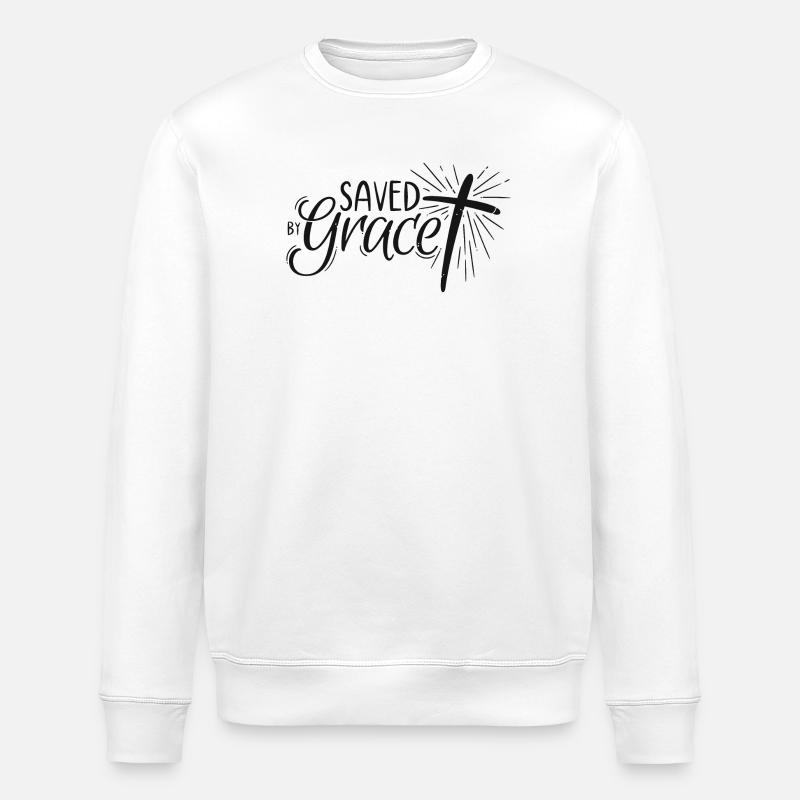 Saved by Grace Lettering - Stanley/Stella Unisex Bio-Sweatshirt ROLLER - Weiß