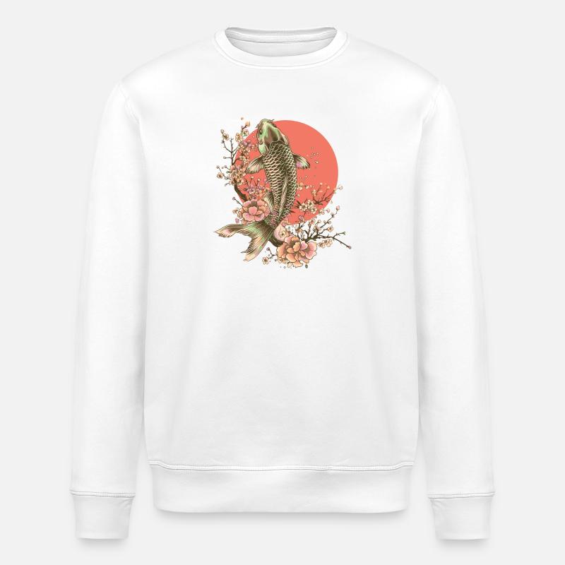 Elegant Fish with Cherry Blossoms Design - Stanley/Stella ROLLER Unisex Organic Sweatshirt - white