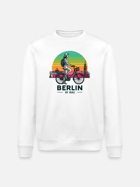 Berlin Skyline Cycling Illustration - Stanley/Stella ROLLER Unisex Organic Sweatshirt - white