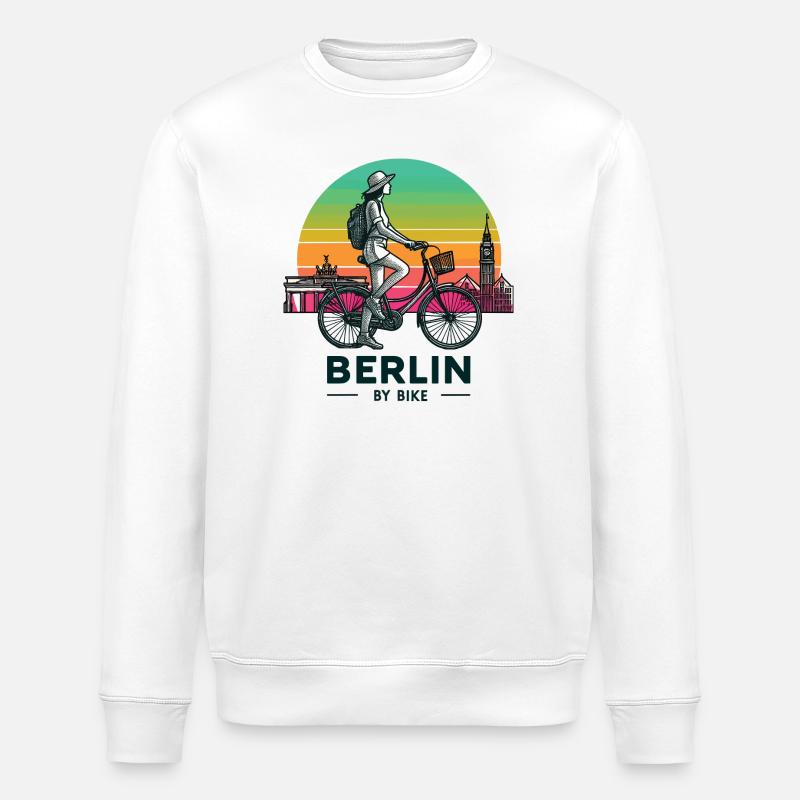 Berlin Skyline Cycling Illustration - Stanley/Stella ROLLER Unisex Organic Sweatshirt - white