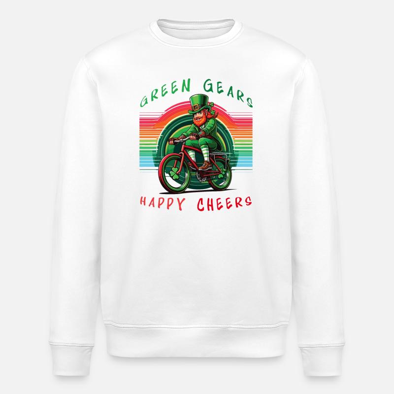 Leprechaun Radfahren St. Patrick's Day Design - Stanley/Stella Unisex Bio-Sweatshirt ROLLER - Weiß