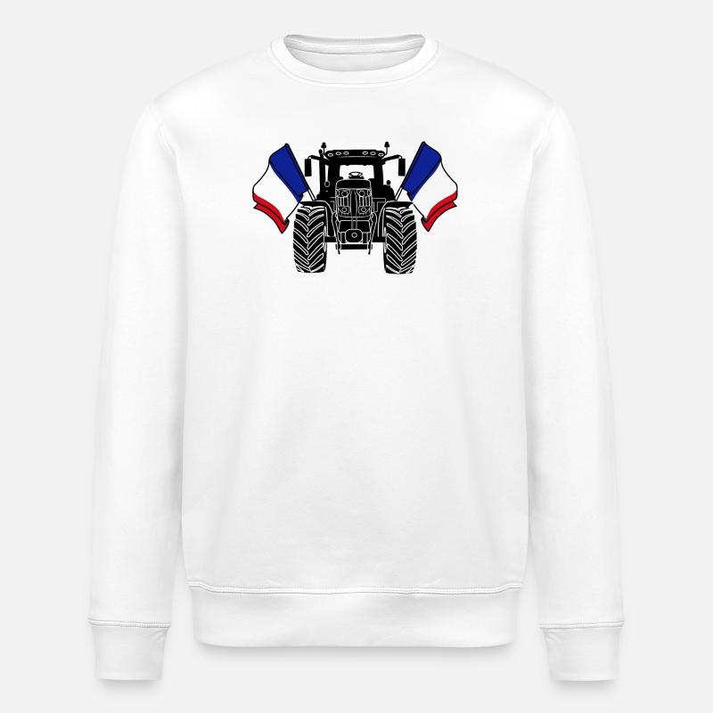 Traktor zwei Fahnen Frankreich - Stanley/Stella Unisex Bio-Sweatshirt ROLLER - Weiß
