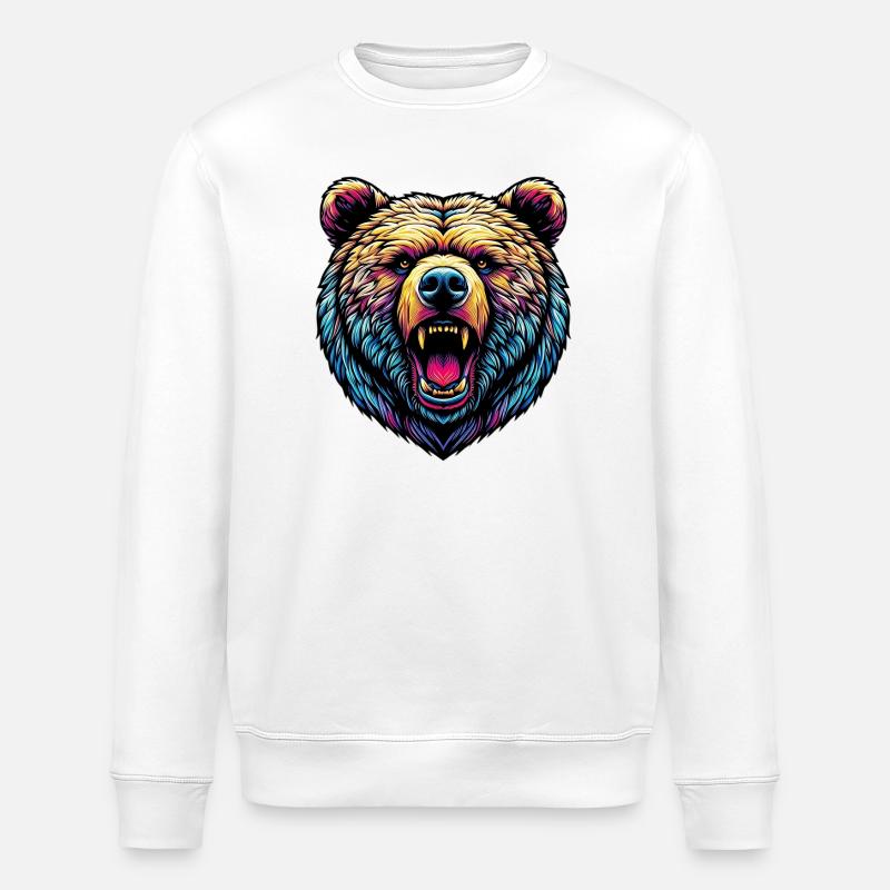 Wütender wilder Bär - Stanley/Stella Unisex Bio-Sweatshirt ROLLER - Weiß