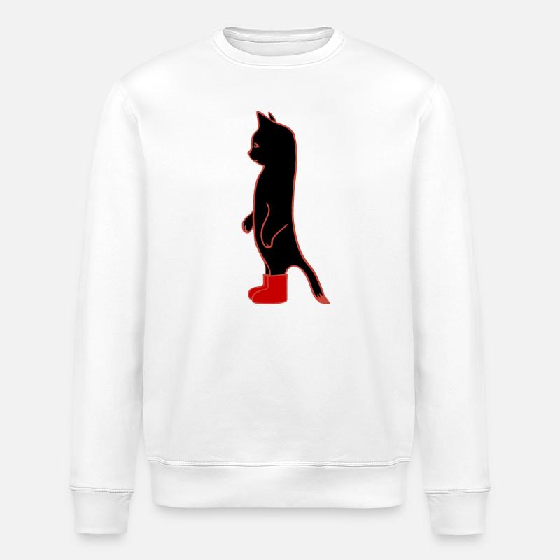 Black Cat with Red Boots - Stanley/Stella ROLLER Unisex Organic Sweatshirt - white