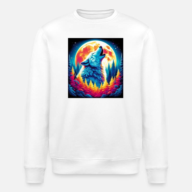 Wolf heult den Mond an - Stanley/Stella Unisex Bio-Sweatshirt ROLLER - Weiß