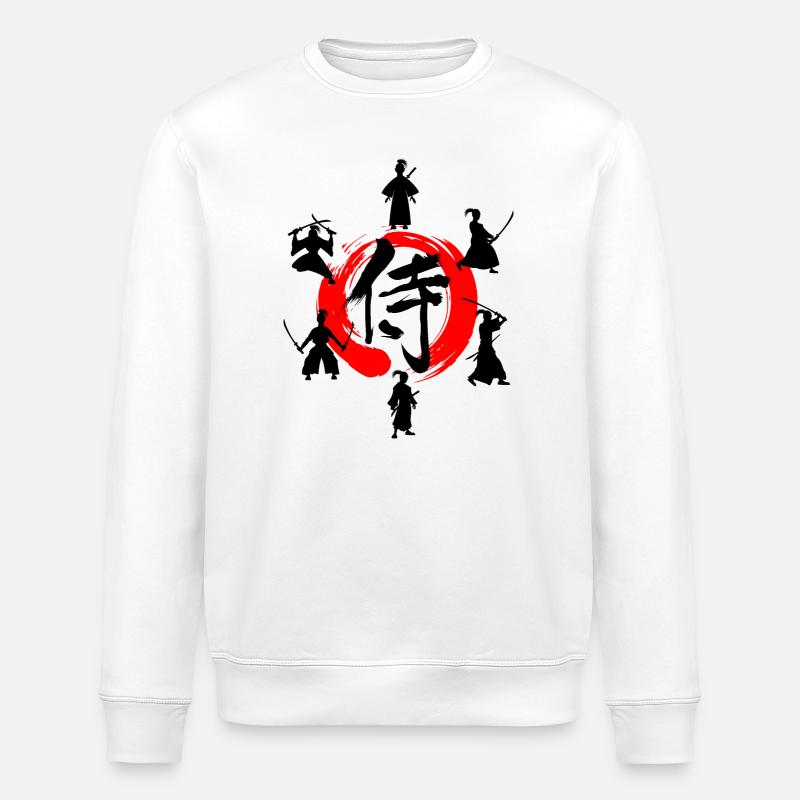 Enso zen circle with Samurai - Stanley/Stella ROLLER Unisex Organic Sweatshirt - white