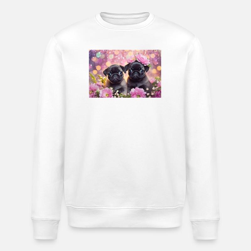 Kleine Hunde mit Blumenkrone - Stanley/Stella Unisex Bio-Sweatshirt ROLLER - Weiß