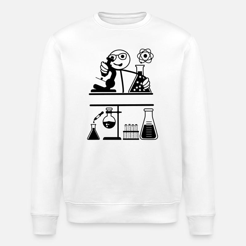 Lab with stickmen looking into microscope - Stanley/Stella ROLLER Unisex Organic Sweatshirt - white