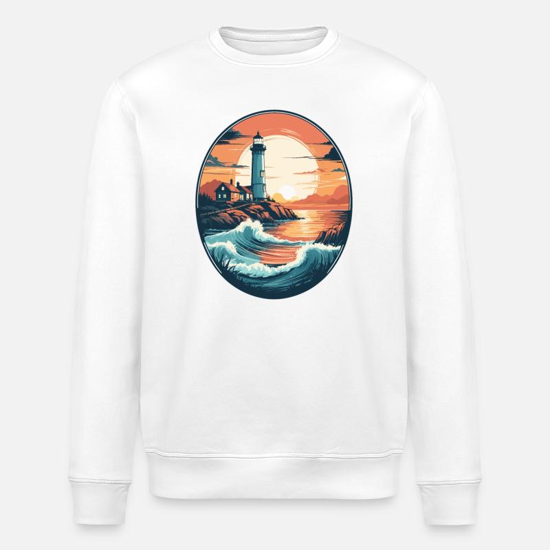 Coastal Lighthouse - Stanley/Stella ROLLER Unisex Organic Sweatshirt - white