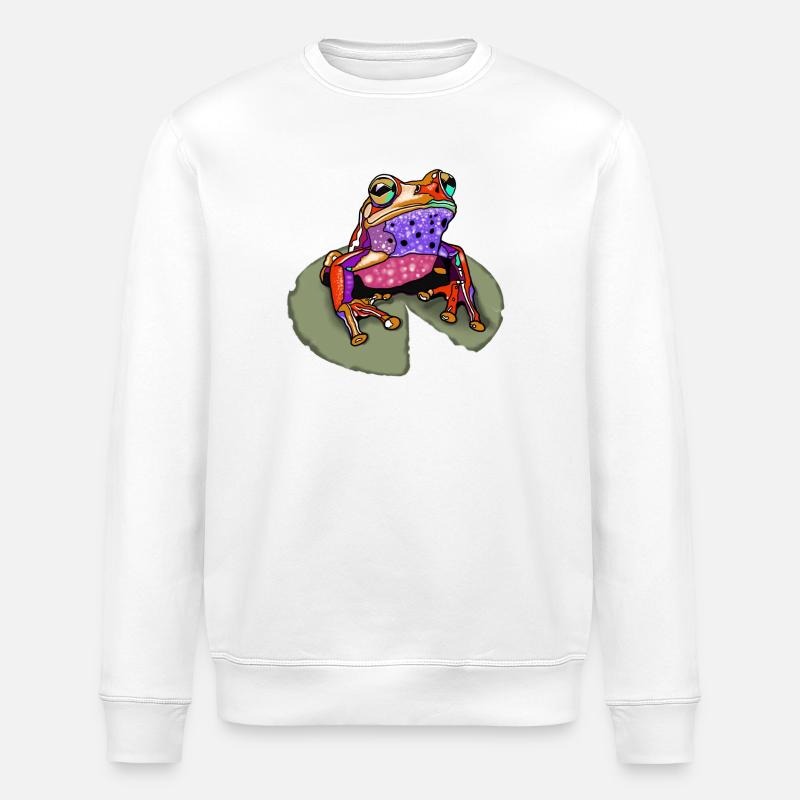 Bunter Frosch auf Seerose - Stanley/Stella Unisex Bio-Sweatshirt ROLLER - Weiß