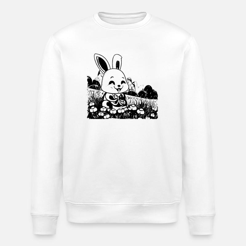 Hase in Wiese comic style - Stanley/Stella Unisex Bio-Sweatshirt ROLLER - Weiß
