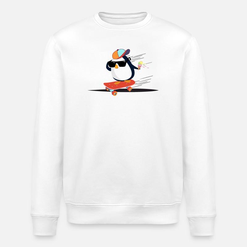 Cooler Pinguin auf Skateboard - Stanley/Stella Unisex Bio-Sweatshirt ROLLER - Weiß