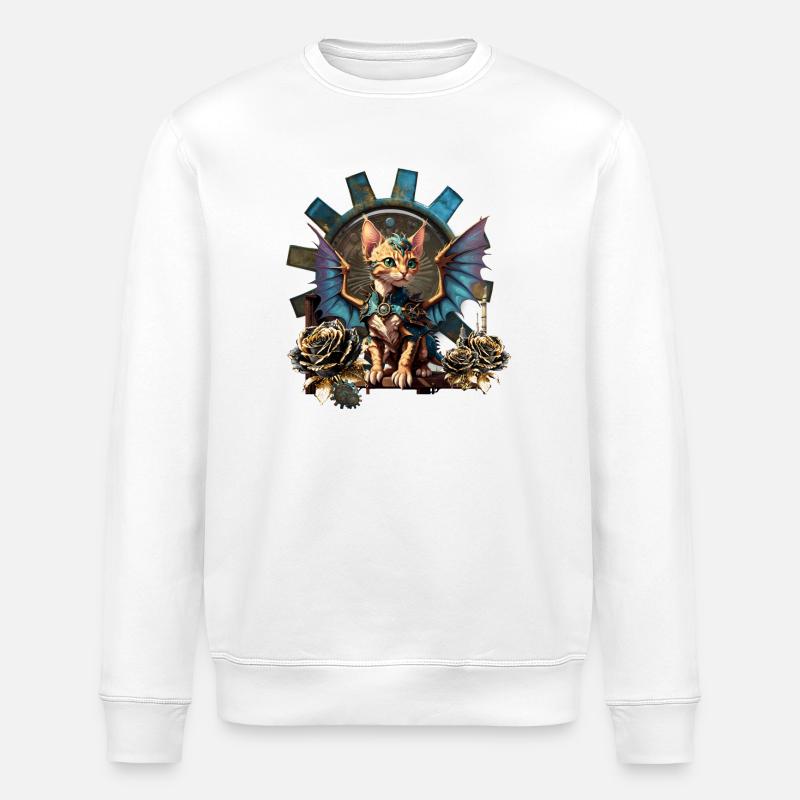Wunderbare Fantasy-Steampunk-Katze. - Stanley/Stella Unisex Bio-Sweatshirt ROLLER - Weiß