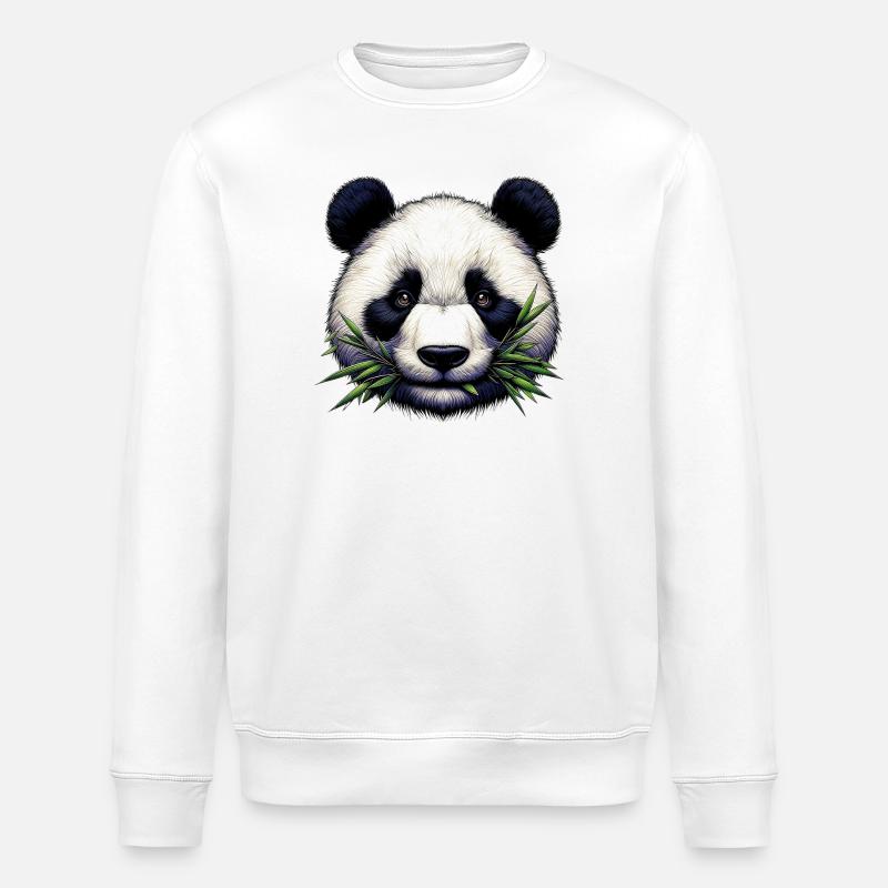 Panda spiser bambus og blade - Stanley/Stella økologisk unisex-sweatshirt ROLLER - hvid