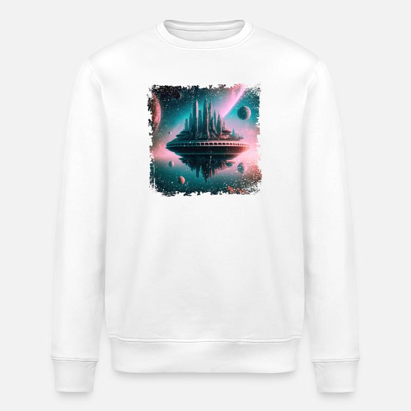 schwebende Stadt im Universum - Stanley/Stella Unisex Bio-Sweatshirt ROLLER - Weiß