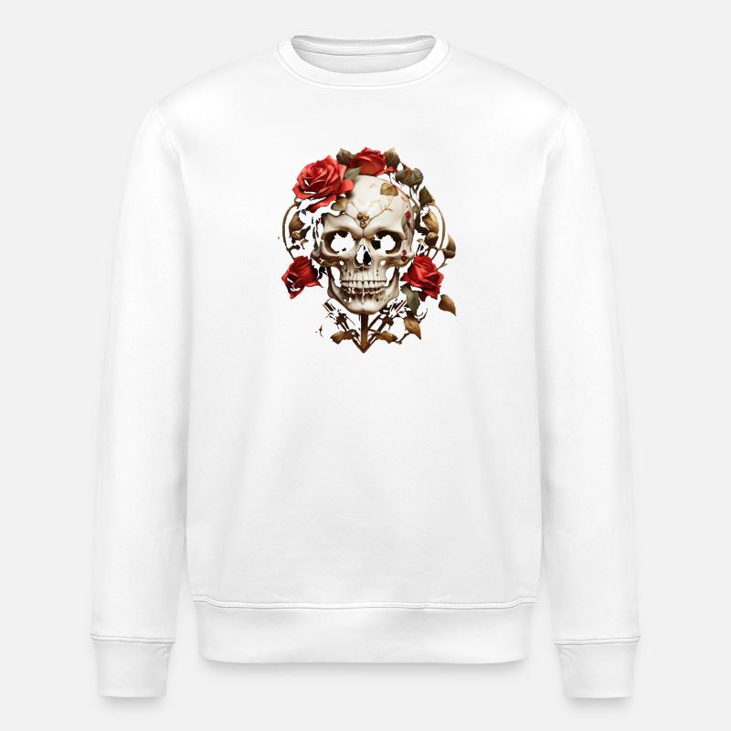 Rosenroter Schädel Kranz - Stanley/Stella Unisex Bio-Sweatshirt ROLLER - Weiß