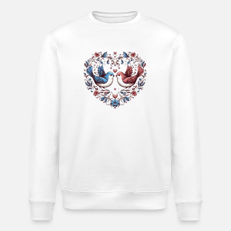 Herz der Tauben im Blumenkranz - Stanley/Stella Unisex Bio-Sweatshirt ROLLER - Weiß