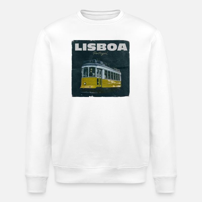 Tramway jaune de Lisbonne rétro - Sweat bio ROLLER Stanley/Stella Unisexe - blanc
