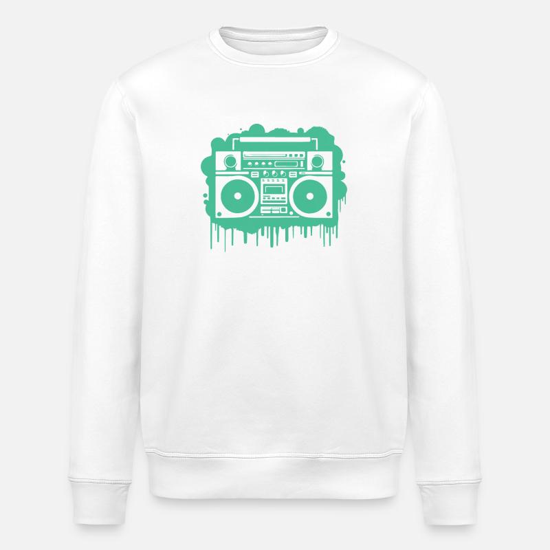 Cyan Ghettoblaster (durchsichtig) - Stanley/Stella Unisex Bio-Sweatshirt ROLLER - Weiß