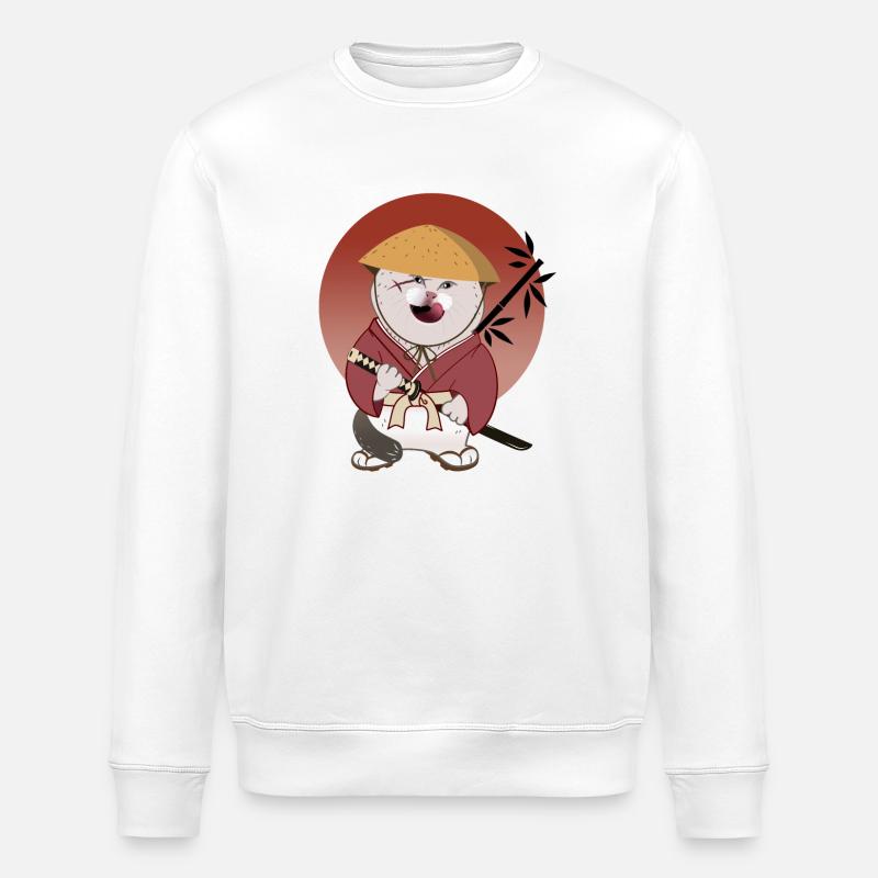 Batosai-Katze mit Strohhut und Narbe - Stanley/Stella Unisex Bio-Sweatshirt ROLLER - Weiß