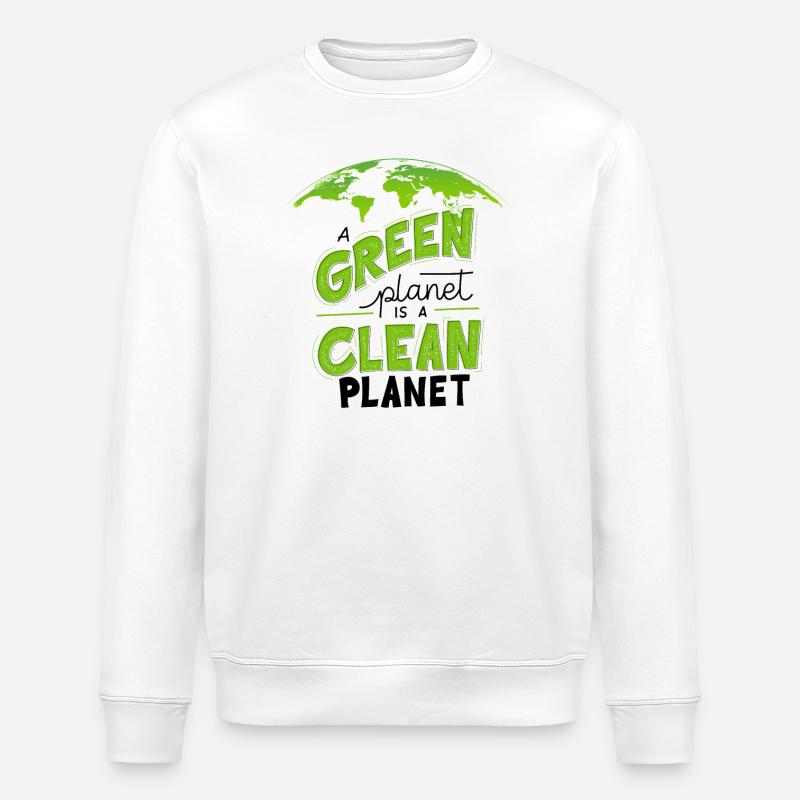 Eco-Friendly Green Clean Earth Design - Stanley/Stella ROLLER Unisex Organic Sweatshirt - white