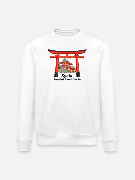 Kioto, Japonia, Fushimi Inari Taisha Rysunek odręczny - Ekologiczna bluza typu unisex Stanley/Stella ROLLER - biały