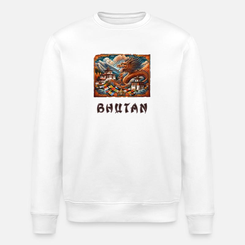 Bhutan Drache Buddha Thimphu - Stanley/Stella Unisex Bio-Sweatshirt ROLLER - Weiß
