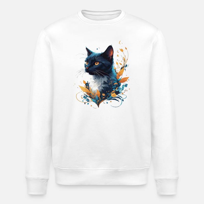 Bunte Katze - Stanley/Stella Unisex Bio-Sweatshirt ROLLER - Weiß