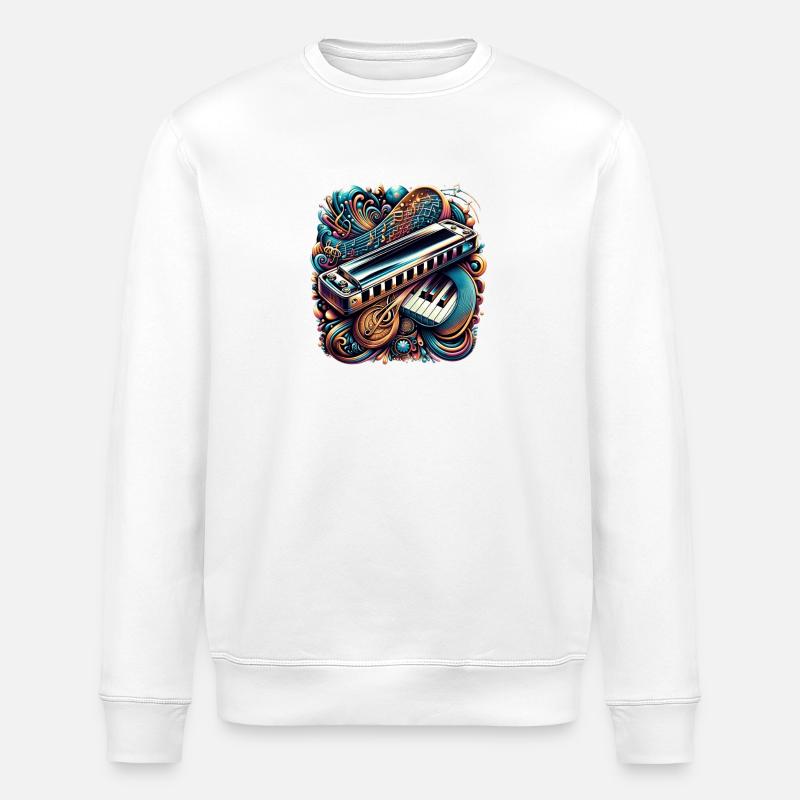 Mundharmonika Abstraktes Design - Stanley/Stella Unisex Bio-Sweatshirt ROLLER - Weiß