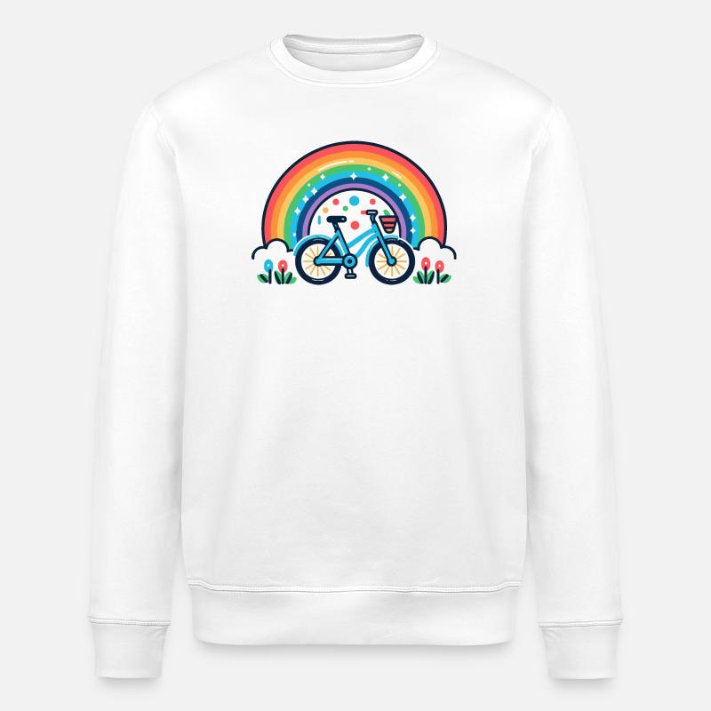Regenbogen Fahrrad Freude Design - Stanley/Stella Unisex Bio-Sweatshirt ROLLER - Weiß