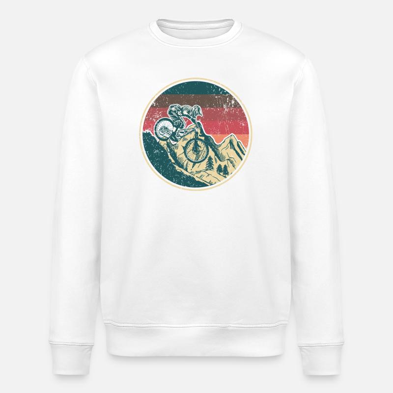 Retro Mountainbiker Wappen - Stanley/Stella Unisex Bio-Sweatshirt ROLLER - Weiß