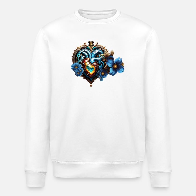 Fantastisches Steampunk-Herz - Stanley/Stella Unisex Bio-Sweatshirt ROLLER - Weiß