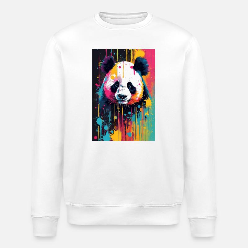 Panda Farbexplosion - Stanley/Stella Unisex Bio-Sweatshirt ROLLER - Weiß