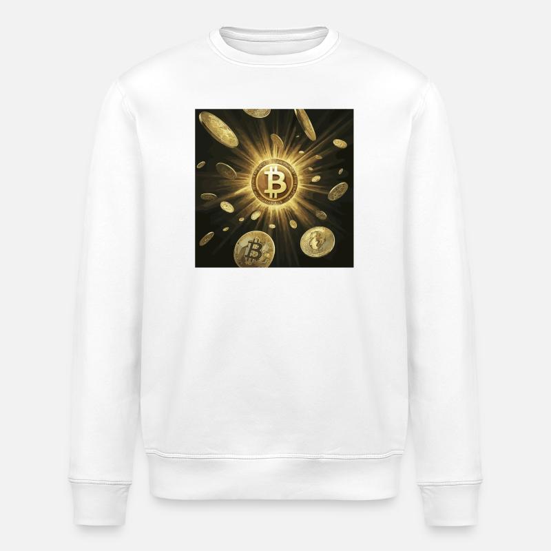 Golden Bitcoin Explosion on Dark - Stanley/Stella ROLLER Unisex Organic Sweatshirt - white