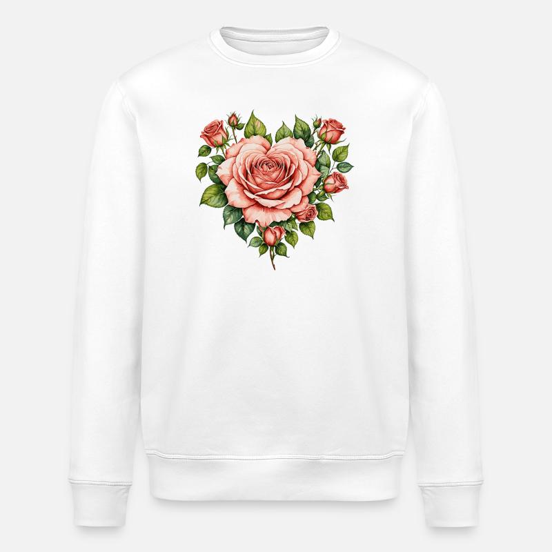 Coeur d’une Roses à l’aquarelle - Sweat bio ROLLER Stanley/Stella Unisexe - blanc