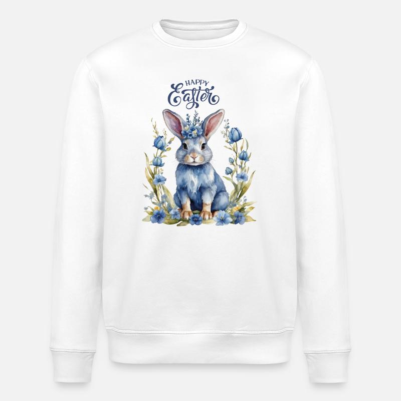 Blaugrüner Osterhase mit Glückwünschen - Stanley/Stella Unisex Bio-Sweatshirt ROLLER - Weiß