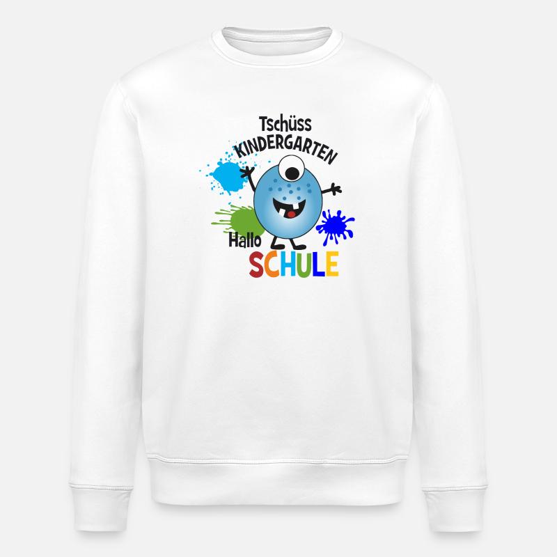 Monster Blue - Goodbye Kindergarten - Hello School - Stanley/Stella ROLLER Unisex Organic Sweatshirt - white