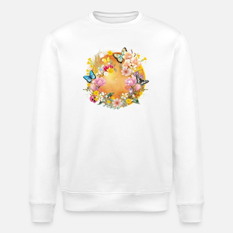 frühlingshafte bunte Blüten & Schmetterlinge - Stanley/Stella Unisex Bio-Sweatshirt ROLLER - Weiß