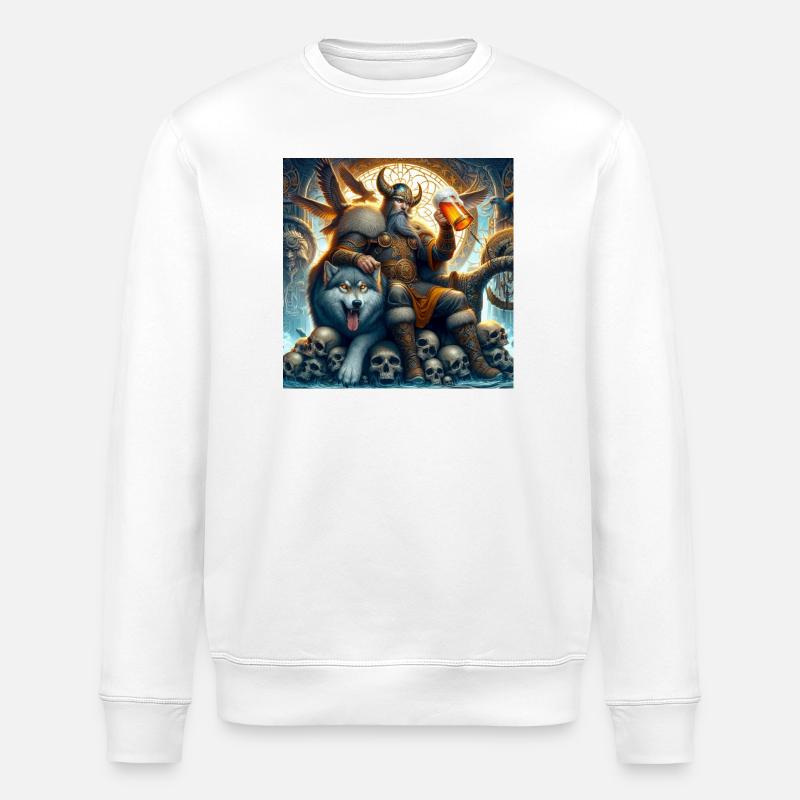 Viking avec un loup - Sweat bio ROLLER Stanley/Stella Unisexe - blanc