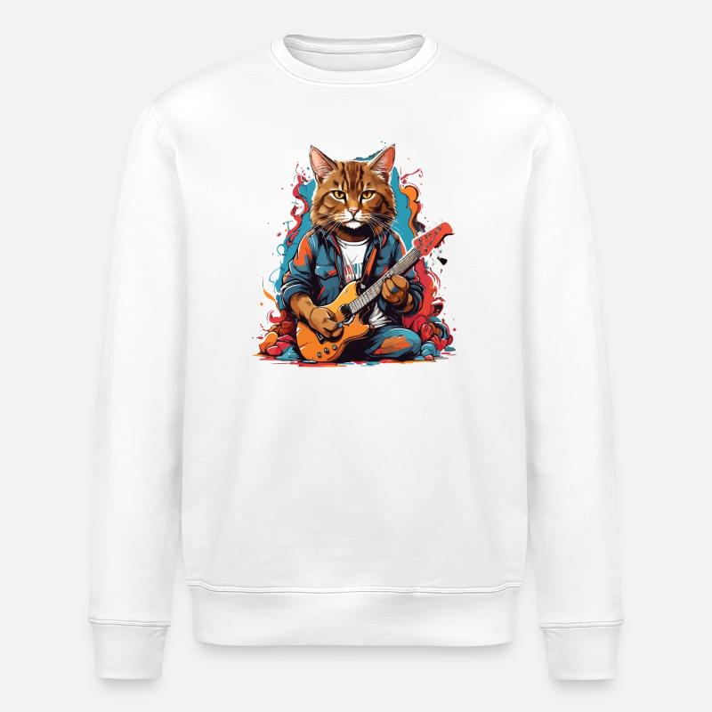 Chat avec guitare - Sweat bio ROLLER Stanley/Stella Unisexe - blanc