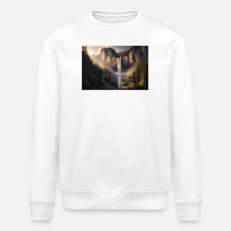 Poster Ölgemälde Berglandschaft mit Wasserfall - Stanley/Stella Unisex Bio-Sweatshirt ROLLER - Weiß