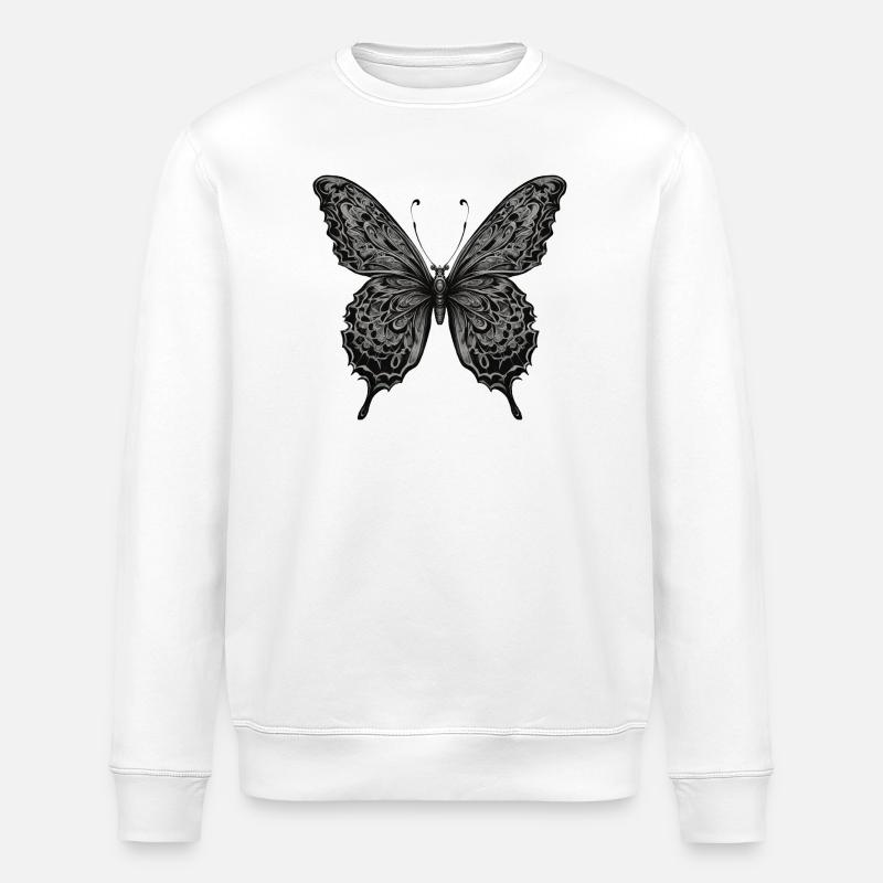 Schwarz-Weiß Schmetterlingskunst - Stanley/Stella Unisex Bio-Sweatshirt ROLLER - Weiß