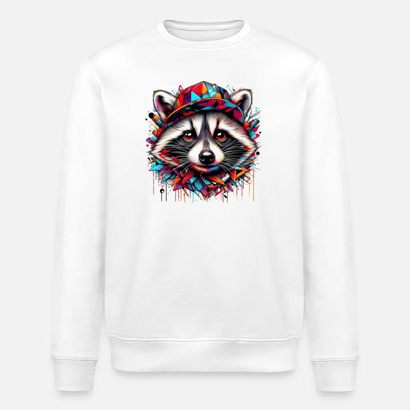 Waschbär mit Hutmütze Rap-Hut - Stanley/Stella Unisex Bio-Sweatshirt ROLLER - Weiß