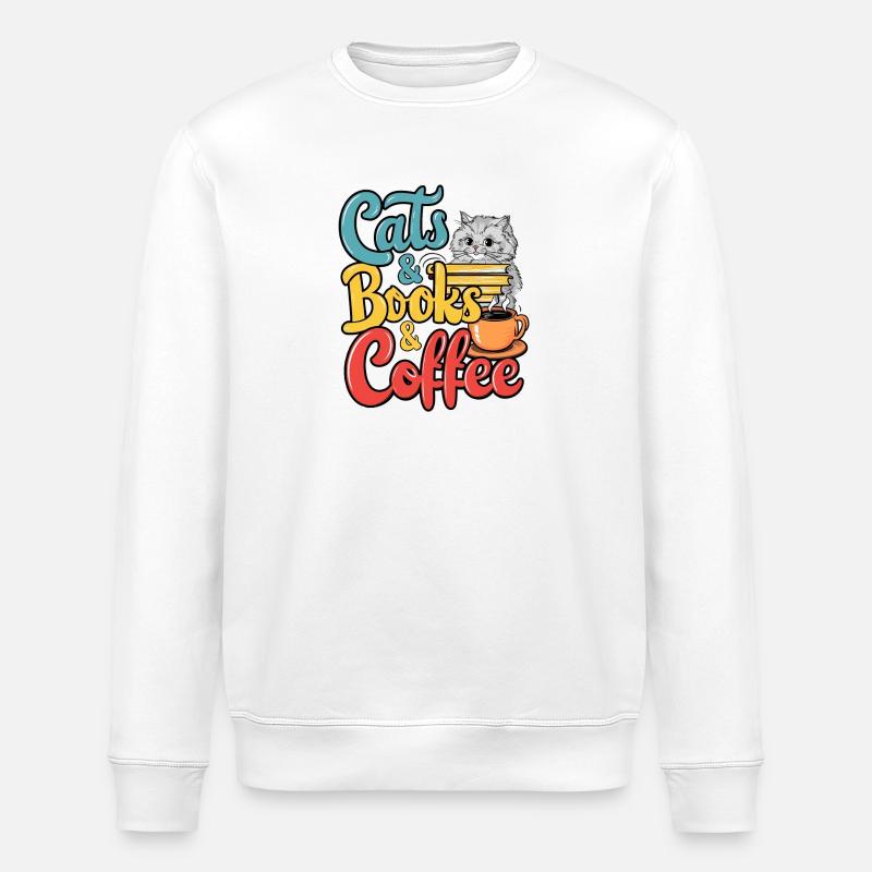 Cats, Books and Coffee Design - Stanley/Stella ROLLER Unisex Organic Sweatshirt - white
