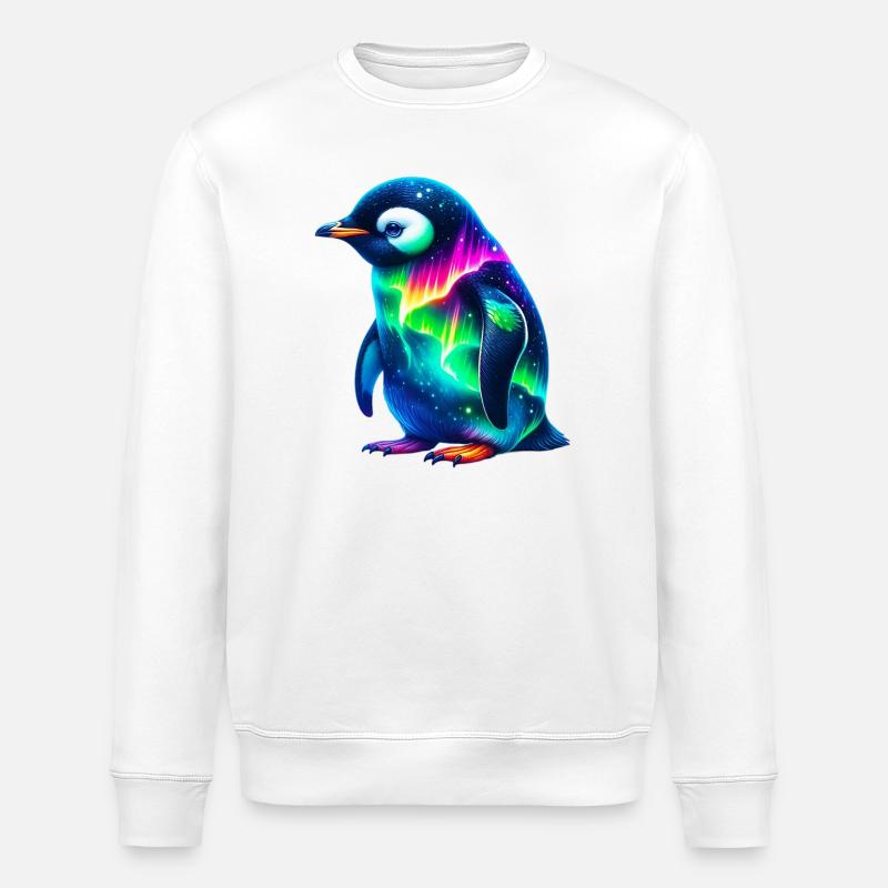 Aurora Borealis Penguin - Stanley/Stella ROLLER Unisex Organic Sweatshirt - white